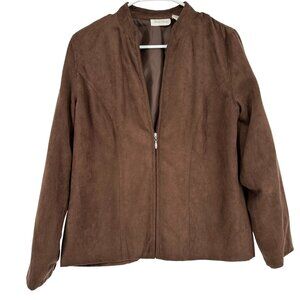 Studio Works Womens Size 10 Faux Suede Jacket Zip Up Lined Pockets Brown